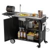 Outdoor Grill Cart with Storage Outdoor Grill Table with Sink Wheels Fold-Down Side Table for Patio Backyard BBQ