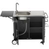 Outdoor Grill Cart with Storage Outdoor Grill Table with Sink Wheels Fold-Down Side Table for Patio Backyard BBQ