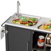 Outdoor Grill Cart with Storage Kitchen Prep Station Cart Outdoor Grill Table with Wheels Sink for Patio Backyard BBQ