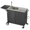 Outdoor Grill Cart with Storage Outdoor Grill Table with Sink Wheels Fold-Down Side Table for Patio Backyard BBQ