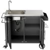 Outdoor Grill Cart with Storage Kitchen Prep Station Cart Outdoor Grill Table with Wheels Sink for Patio Backyard BBQ
