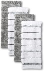 Albany Kitchen Towel 4-Pack Set, Grey/White, 16"x26"