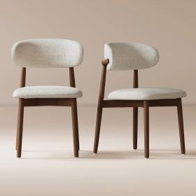 Set of 2 Solid Ash Wood Dining Chairs, Mid-Century Modern Hardwood Kitchen Side Chairs with Upholstered Seat and Ergonomic Curved Backrest
