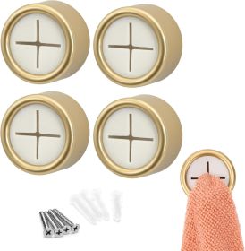 Round Adhesive Push Towel Hooks for Kitchen, Hand and Dish Towels, Brushed Gold, 4 Pack