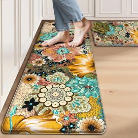 Kitchen Mats for Floor Cushioned Anti Fatigue Sets of 2 Boho Floral Kitchen Rugs Non Slip Waterproof Memory Foam Kitchen Floor Mats Padded Comfor