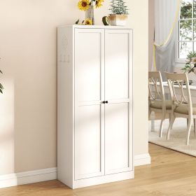 61" White Metal Kitchen Pantry Cabinet Adjustable Storage with 4 Shelves (110lb Capacity), Heavy Duty Freestanding Pantry Organizer for Kitchen