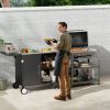 Outdoor Grill Cart with Storage Outdoor Grill Table with Sink Wheels Fold-Down Side Table for Patio Backyard BBQ