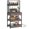 Grey Modern Baker's Rack Kitchen Shelving Unit with Pull-Out Shelves and Drawer