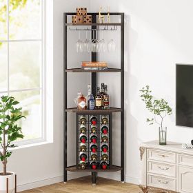 furIndustrial Corner Wine Rack Storage Shelving Unit with Glass Holders
