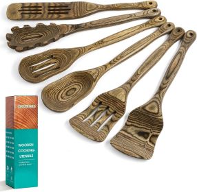 Pakkawood 6-Piece Wooden Cooking Utensil Set - HOWHONG Wood Kitchen Utensil Set, Wooden Spoons for Cooking and Serving