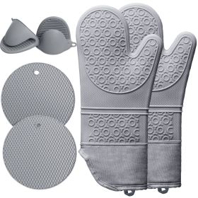 6pcs Pot Holders and Oven Mitts Heat Resistant, Non-Slip Silicone Mini Oven Gloves and Hot Pads for Kitchen,15" Extra Long Oven Gloves for Cookin