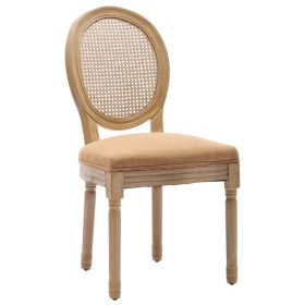 French Style Oval Rattan Back Dining Chairs Set of 2, Solid Wood Kitchen Side Chairs for Dining Room, Living Room & Restaurant (Option: FabricTanOLFC0057)