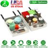 2Pcs Pull Out Cabinet Organizers Sliding Shelf Spice Rack Carbon Steel Roll Out Drawers Fixed with Adhesive Nano Film with Handle 55LBS Max Load
