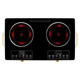 7000W Electric Double Ceramic Stove Electric Cooktop Hot Plate Infrared Countertop Burner 3500W+3500W with 11 Power Levels 0-4H Timer Portable Handle (Option: DoubleBurnerBlack)