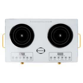 7000W Electric Double Ceramic Stove Electric Cooktop Hot Plate Infrared Countertop Burner 3500W+3500W with 11 Power Levels 0-4H Timer Portable Handle (Option: DoubleBurnerWhite)