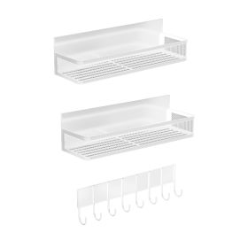 3 Pack Strong Magnetic Spice Rack with 8 Hooks Fridge Oven Microwave Magnetic Storage Shelves Seasoning Holder Organizer for Jars Seasoning Tins Utens (Option: SpiceRackWhite)