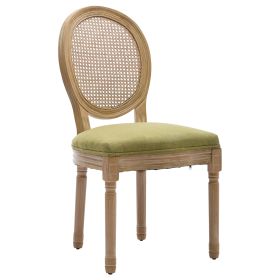 French Style Oval Rattan Back Dining Chairs Set of 2, Solid Wood Kitchen Side Chairs for Dining Room, Living Room & Restaurant (Option: FabricGreenOLFC0057)