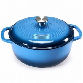6 Quart Enameled Cast Iron Dutch Oven, Moisture-Sealing Lid For Bread Baking, Braising, Slow Cooking, Dual Handles, Oven Safe (Option: BLUE)