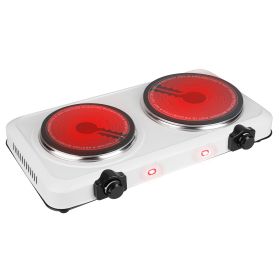 1800W Electric Infrared Dual Burner Portable Heating Hot Plate Stove Countertop RV Hotplate with 7.5” & 6.3” Glass Cooktop Stepless Temperature Adjust (Option: DoubleBurnerWhite)