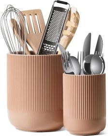 Utensil Holder for Kitchen Counter, 7.3"+5.4" Fluted Ceramic Utensil Crock Organizer for Countertop, Heavy Large Holder for Spatulas, Spoons, Set (Material: Ceramic)
