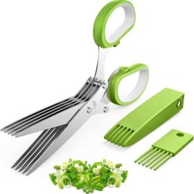 2026 Upgraded Stainless Steel Herb Scissors Multi-Blade Herb Shears & Cutter Tool For Kitchen Prep Green, 8.3 (Option: Green)