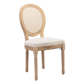 French Style Oval Rattan Back Dining Chairs Set of 2, Solid Wood Kitchen Side Chairs for Dining Room, Living Room & Restaurant (Option: FabricBeigeOLFC0057)