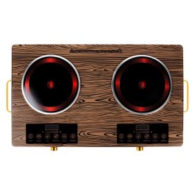7000W Electric Double Ceramic Stove Electric Cooktop Hot Plate Infrared Countertop Burner 3500W+3500W with 11 Power Levels 0-4H Timer Portable Handle (Option: DoubleBurnerWood)