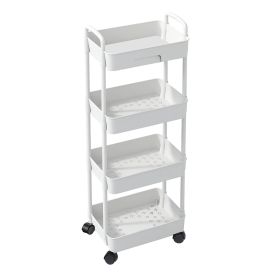 4 Tier Rolling Utility Cart Movable Storage Organizer with Drawer Lockable Wheels 360 Degree Rotatable Hallow Design for Bedroom Bathroom Kitchen (Option: RollCartWhite4Tier)