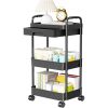 3 Tier Rolling Utility Cart Movable Storage Organizer with Drawer Lockable Wheels 360 Degree Rotatable Hallow Design for Bedroom Bathroom Kitchen