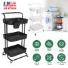 3 Tier Rolling Utility Cart Movable Storage Organizer with Mesh Baskets Lockable Wheels 360 Degree Rotatable Hanging Box Hooks Bedroom Bathroom Kitche