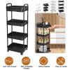 4 Tier Rolling Utility Cart Movable Storage Organizer with Drawer Lockable Wheels 360 Degree Rotatable Hallow Design for Bedroom Bathroom Kitchen